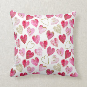 Rosa Red Guld Modern Watercolor Kärlek Heart Mönst Kudde