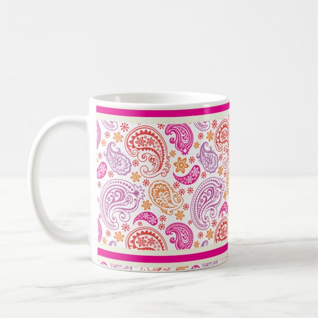 Rosa Red & Gult Paisley Mönster Design Kaffemugg (Vänster)