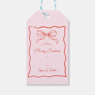 Rosa & Red Hand plockade Retro Bow Fransk jul Presentetikett