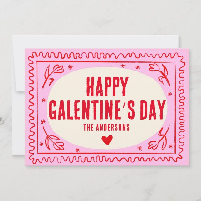 Rosa Red Hand Print Retro Lycklig Galentine's Day Julkort (Framsida)