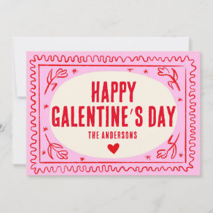 Rosa Red Hand Print Retro Lycklig Galentine's Day Julkort