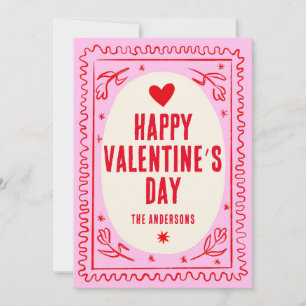 Rosa Red Hand Print Retro Lycklig Valentine Day Julkort