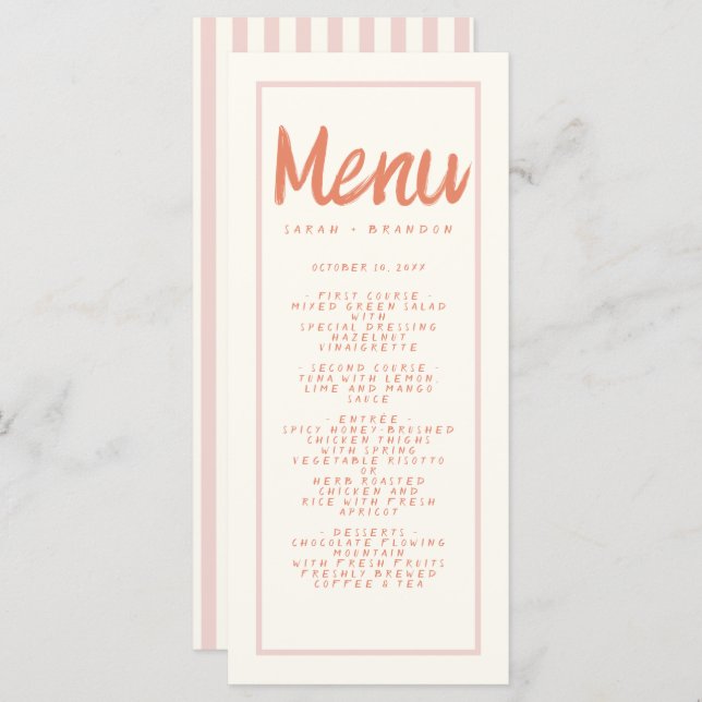 Rosa Red Handwrite Typography Retro Bröllop Menu Meny (Fram/baksida)