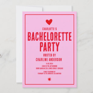 Rosa Red Handwriter Retro Bachelorette Party Inbjudningar