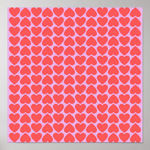 Rosa Red Heart Grid Y2K Mönster Poster