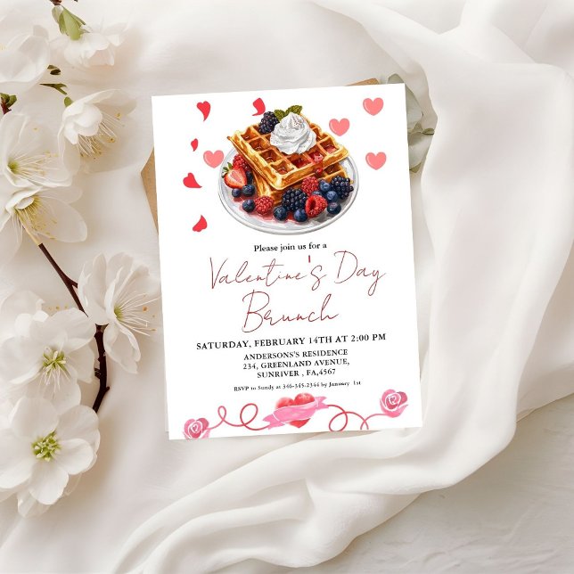 Rosa & Red Heart Valentine Day Brunch Party Inbjudningar (Skapare uppladdad)