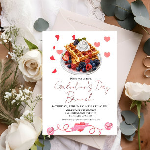 Rosa & Red Heart Valentine Day Brunch Party Inbjudningar