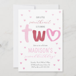 Rosa Red Hearts 2:a födelsedagen Inbjudningar