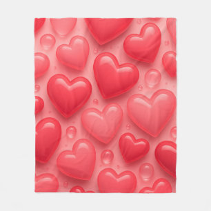 Rosa & Red Hearts Bubble Mönster Fleecefilt