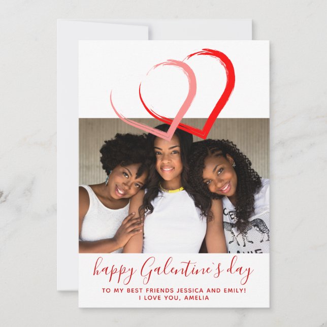 Rosa Red Hearts Galentine's day Vänends Julkort (Framsida)