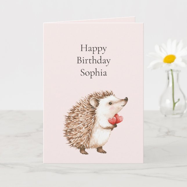  Rosa Red Hearts Hedgehog Birthday Kort (Liten växt)