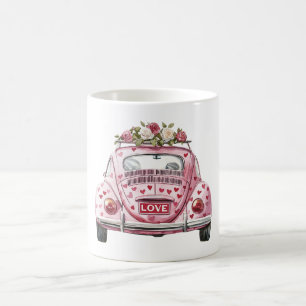 Rosa Red Hearts Kärlek Car Kaffemugg