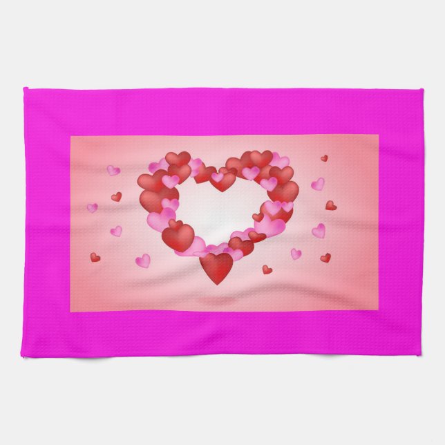 Rosa - Red Hearts Kitchen Towels Kökshandduk (Horisontell)