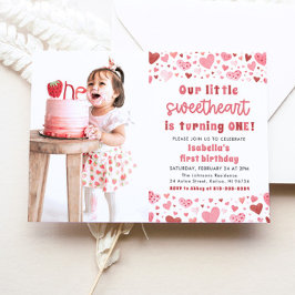 Rosa Red Hearts Little Baby Baby First Birthday Inbjudningar