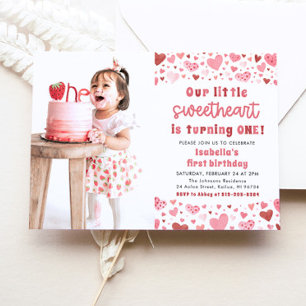 Rosa Red Hearts Little Baby Baby First Birthday Inbjudningar