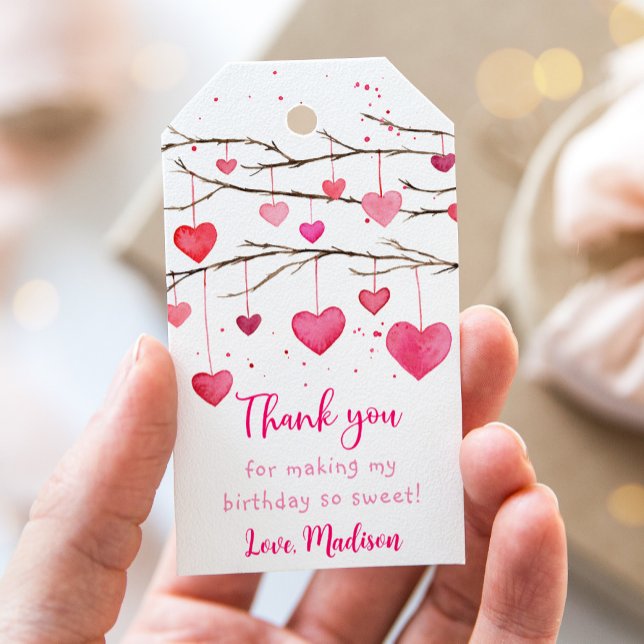 Rosa Red Hearts, raring Birthday Presentetikett (Skapare uppladdad)