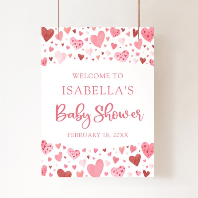 Rosa Red Hearts Valentine Baby Shower Poster (Skapare uppladdad)