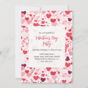 Rosa Red Hearts Valentine Day Party bjudande in Inbjudningar