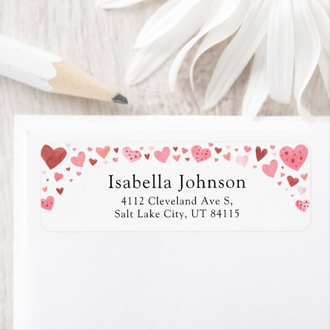 Rosa Red Hearts Valentine Day Returadress Returadress Etikett (Insitu)