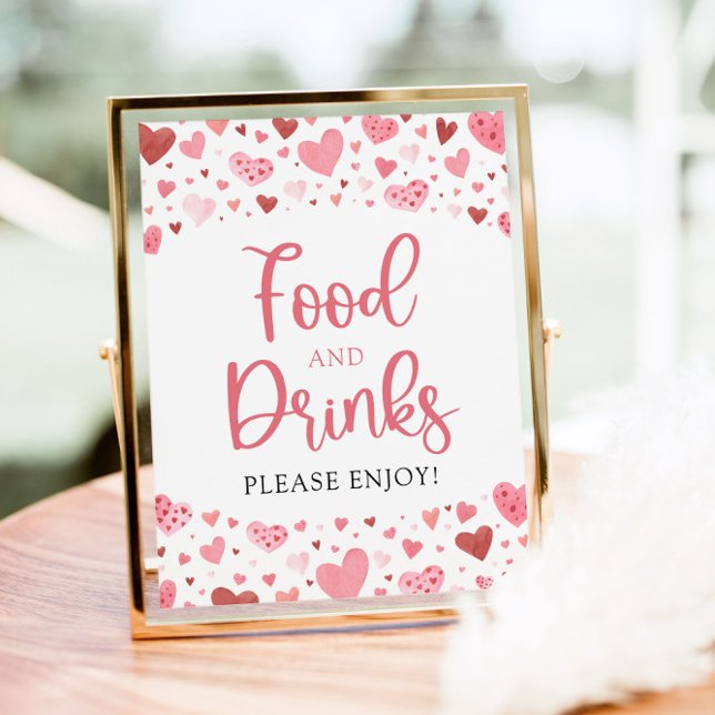 Rosa Red Hearts Valentine Food and Drinks Sign Poster (Skapare uppladdad)