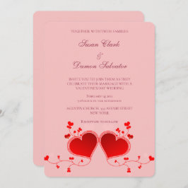 Rosa Red Hearts Valentines Bröllopsdag Inbjudningar