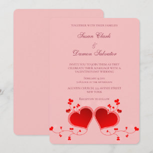 Rosa Red Hearts Valentines Bröllopsdag Inbjudningar