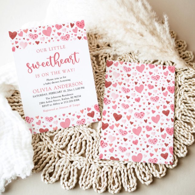 Rosa Red Hearts Vår lilla älskling Baby Shower Inbjudningar (Skapare uppladdad)