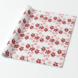 Rosa Red Hund Cat Tassar Bones Snöflingor Presentpapper<br><div class="desc">Viktigt Snöflingor Hund Cat Mönster-design vid Papper inkapsling. Ändra eventuell bakgrund för Färg.</div>