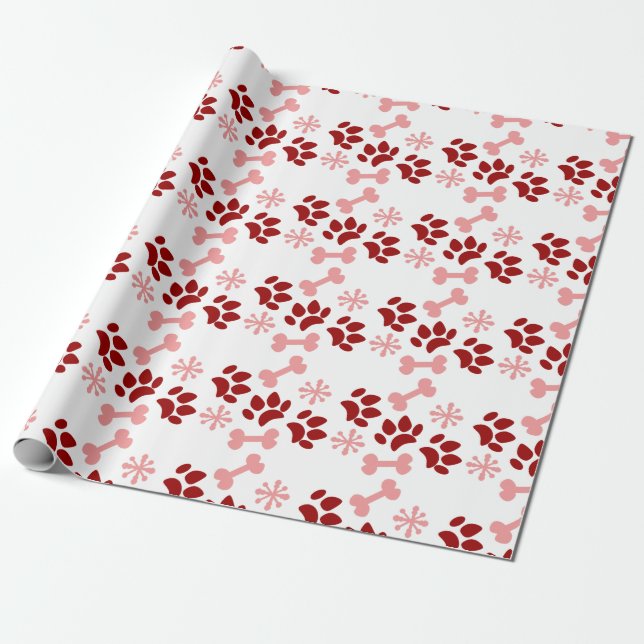 Rosa Red Hund Cat Tassar Bones Snöflingor Presentpapper (Utrullad)