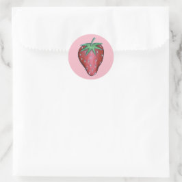 Rosa Red Juicy Strawberry Strawberry Frukt Print Runt Klistermärke