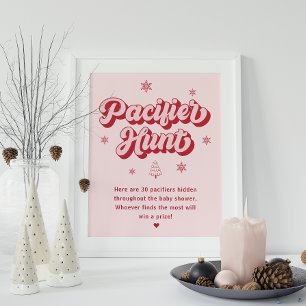 Rosa Red jul Baby Shower Nappar Hunt Game Poster