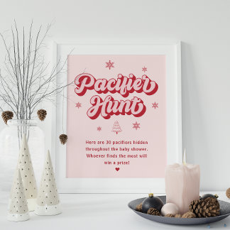 Rosa Red jul Baby Shower Nappar Hunt Game Poster