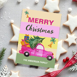 Rosa Red jul Trunk Watercolor Art Julkort