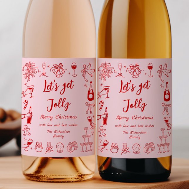 Rosa Red jul Vin Flaska etikett Drink Doodles (Skapare uppladdad)