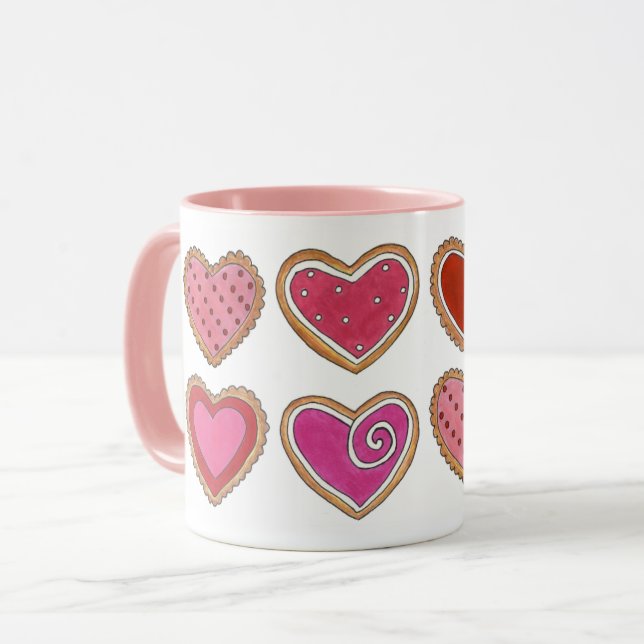 Rosa Red Kärlek Valentindagen Heart Sugar Cookies Mugg (Framsida vänster)