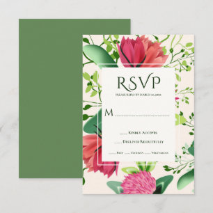 Rosa & Red Klöver Blommigt Greenery Bröllop OSA Kort