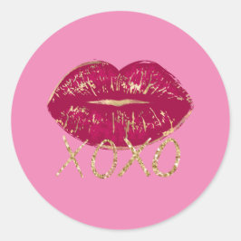 Rosa Red Läppar Kiss Guld Glitter XOXO Runt Klistermärke
