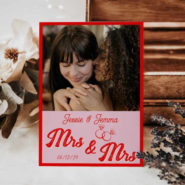 Rosa & Red Lesbisk Bröllop Photo Save Date Inbjudningar (Skapare uppladdad)
