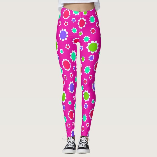 Rosa Red Lila Grönt Flower Fuchsia Leggings (Framsida)