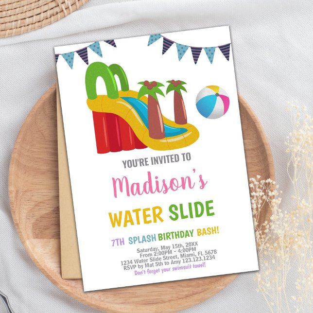 Rosa Red Lila Vatten Slide-inbjudningar Inbjudningar (Pink Red Purple Water Slide Invitations)