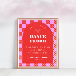Rosa Red Mid Century Mod Dance Golv Bröllop-tecken Poster