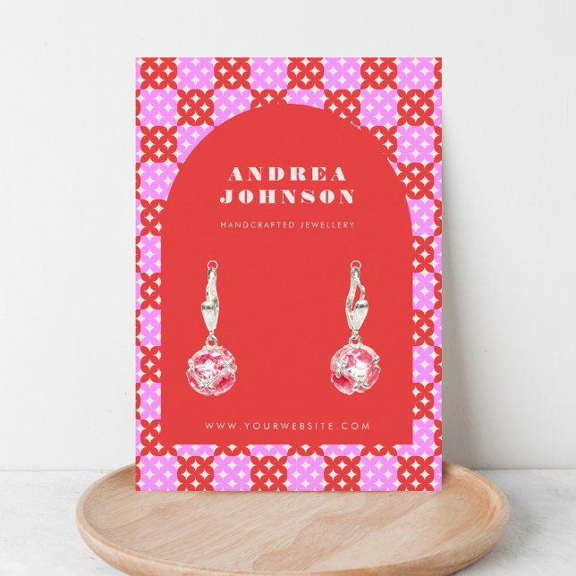 Rosa Red Mid Century Modern Arch Earring Visning Visitkort (Skapare uppladdad)
