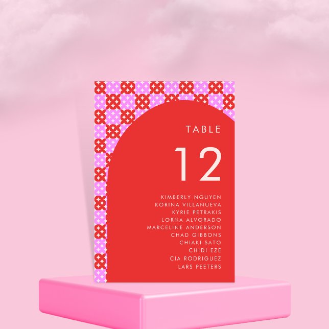 Rosa & Red Mid Century Sittdiagram Namn Bröllop Bordsnummer (Skapare uppladdad)