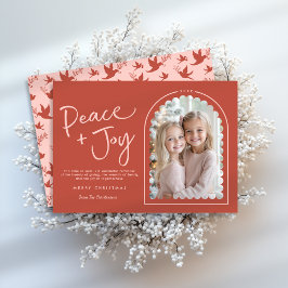 Rosa Red Modern Arch Peace Joy Photo jul Julkort