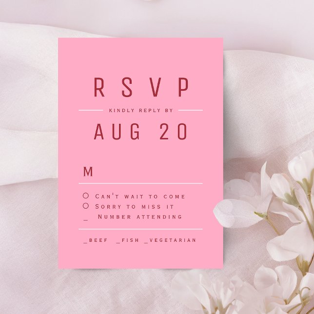 Rosa Red Modern Chic Simple Typography Bröllop OSA Kort (Pink Red Modern Chic Simple Typography Wedding RSVP Card)