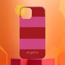 Rosa Red Modern Stripe Mönster med namn