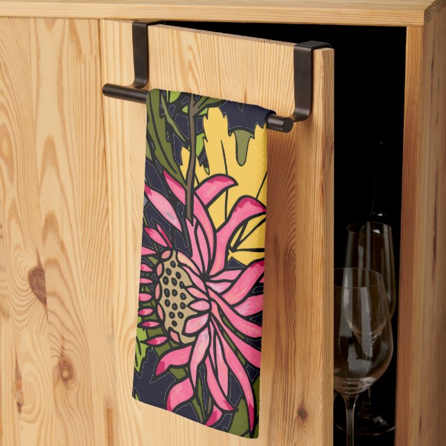 Rosa Red och gult aster blomchalkboard Kökshandduk (Thirds Fold)