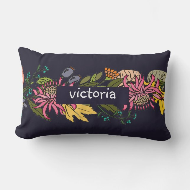 Rosa Red och gult aster blomchalkboard Lumbarkudde (Framsida)