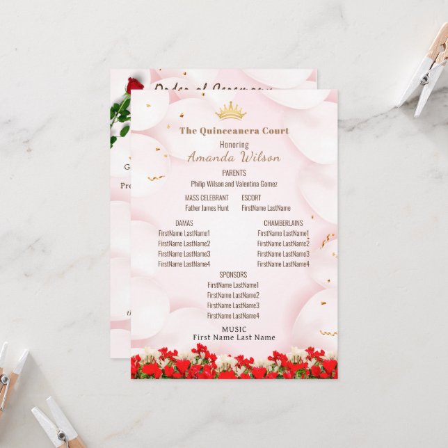 Rosa Red Quinceanera Firande Editable Program (Fram/Back In Situ)