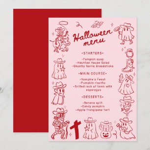 Rosa Red Quirky Hand plockade Doodles Halloween Meny